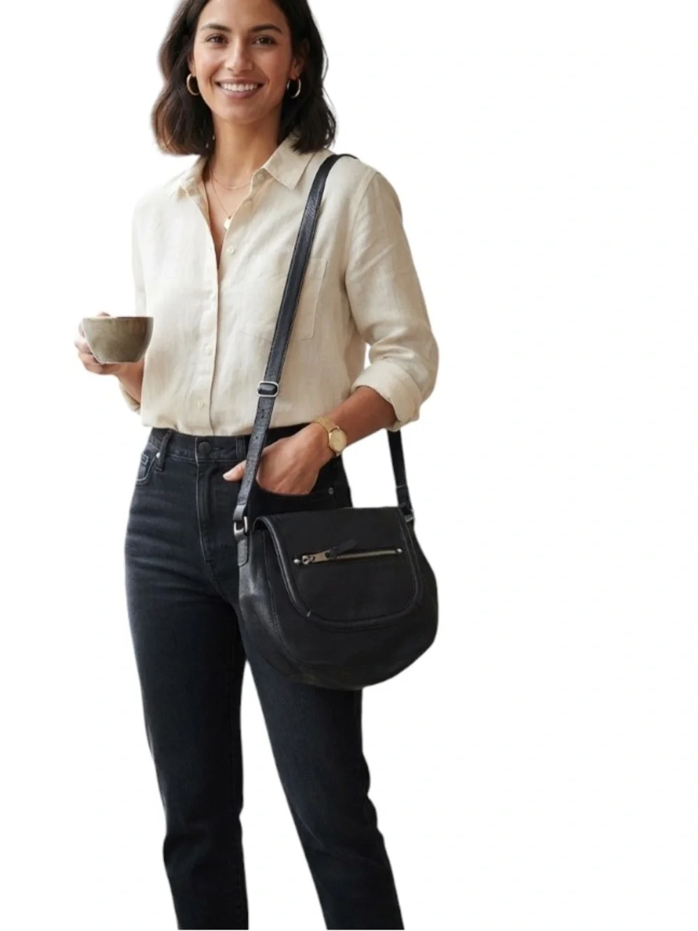 A+ Black Leather Shoulder Bag in good condition #170tt